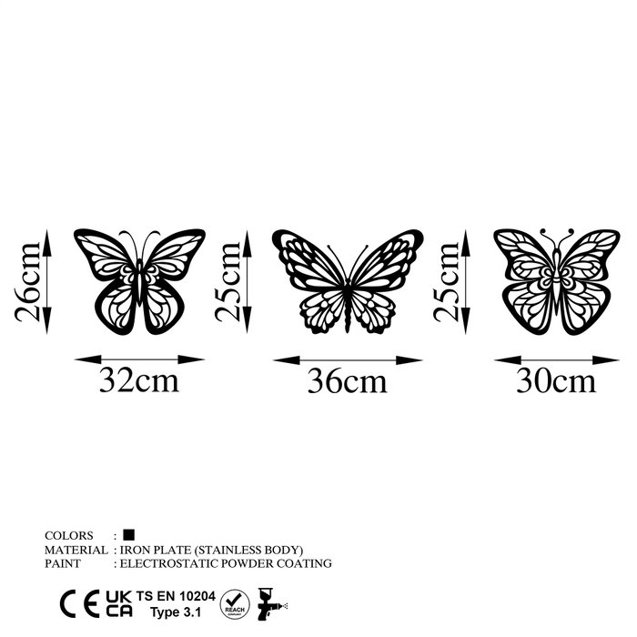 Wallity Butterflies 3 - Escultura de pared de metal negra
